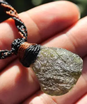 Alternative view of Elven Frosty Moldavite Necklace,Authentic Moldivate Talisman,Australian made Macrame cord,MOLDAVITE talisman Pendant,Platypus Dreaming