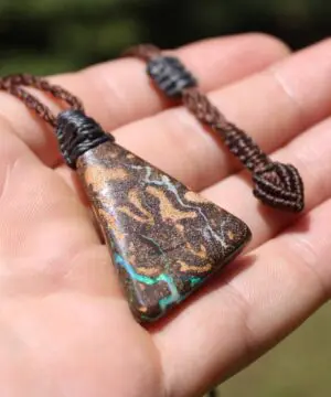 Alternative view of Australian boulder opal necklace, ethically sourced Australian opal jewelry,october birthstone, australian made macrame cord natural jewelry
