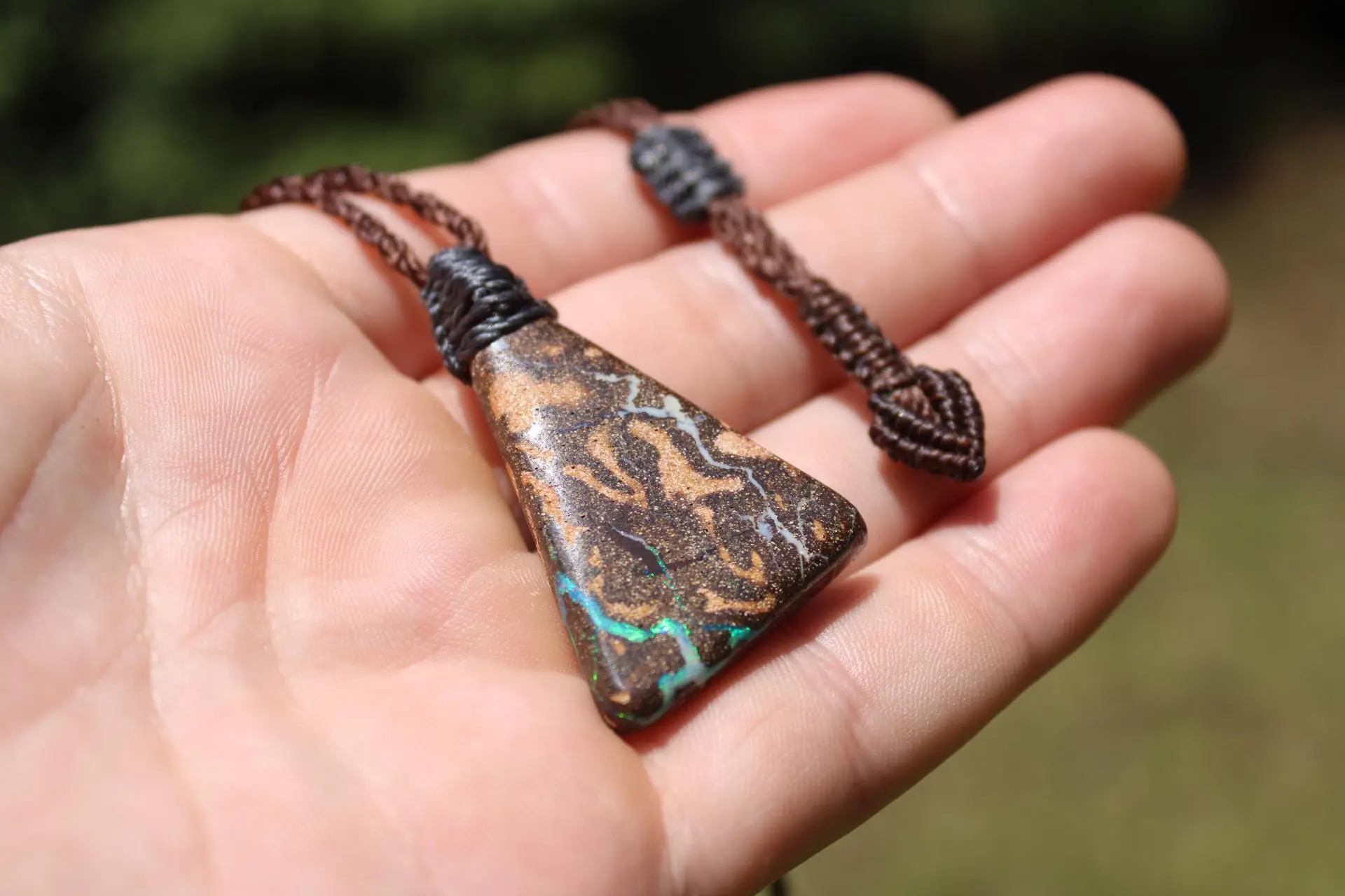 Australian boulder opal necklace, ethically sourced Australian opal jewelry,october birthstone, australian made macrame cord natural jewelry - Image 2