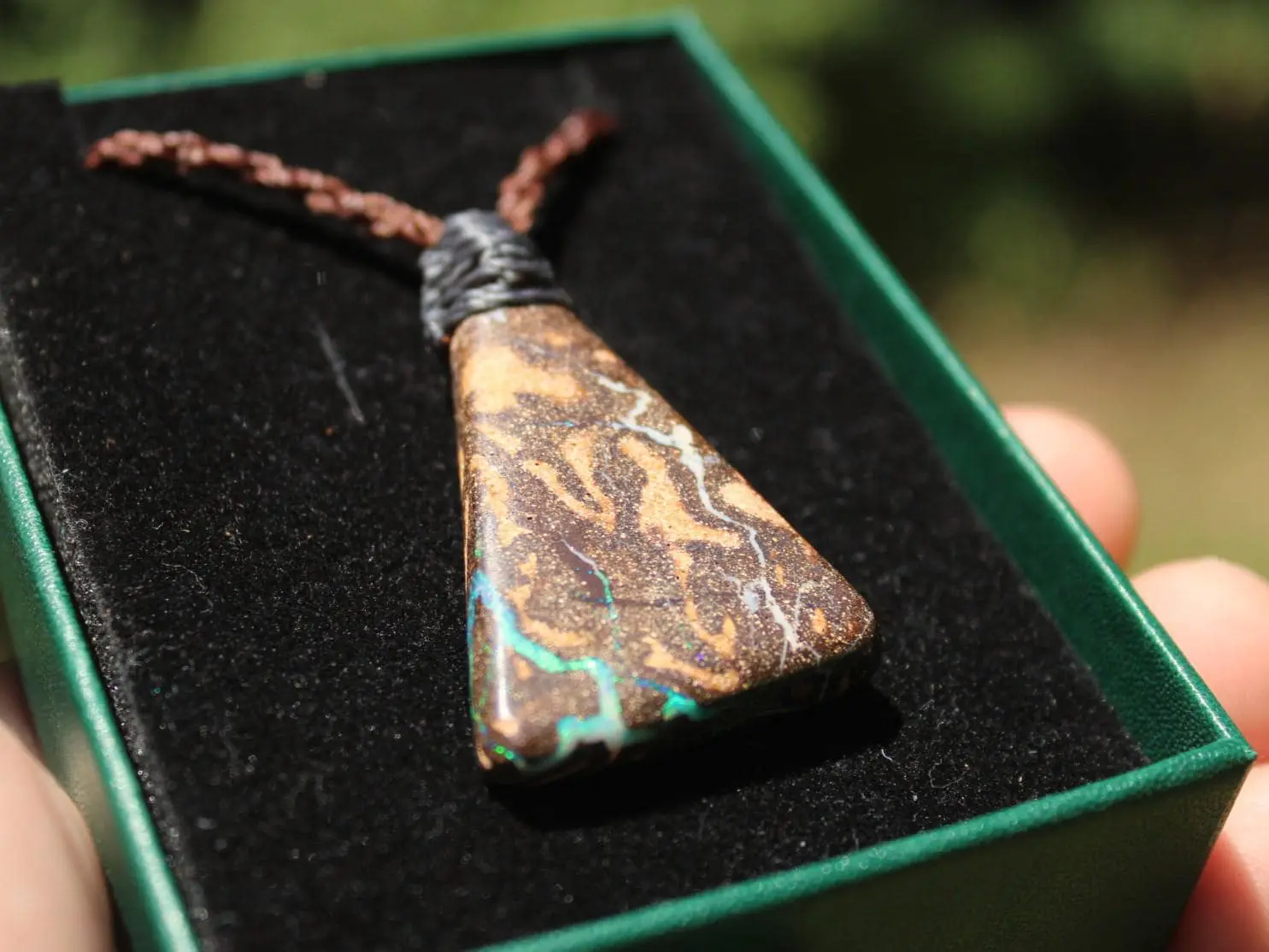 Australian boulder opal necklace, ethically sourced Australian opal jewelry,october birthstone, australian made macrame cord natural jewelry - Image 3