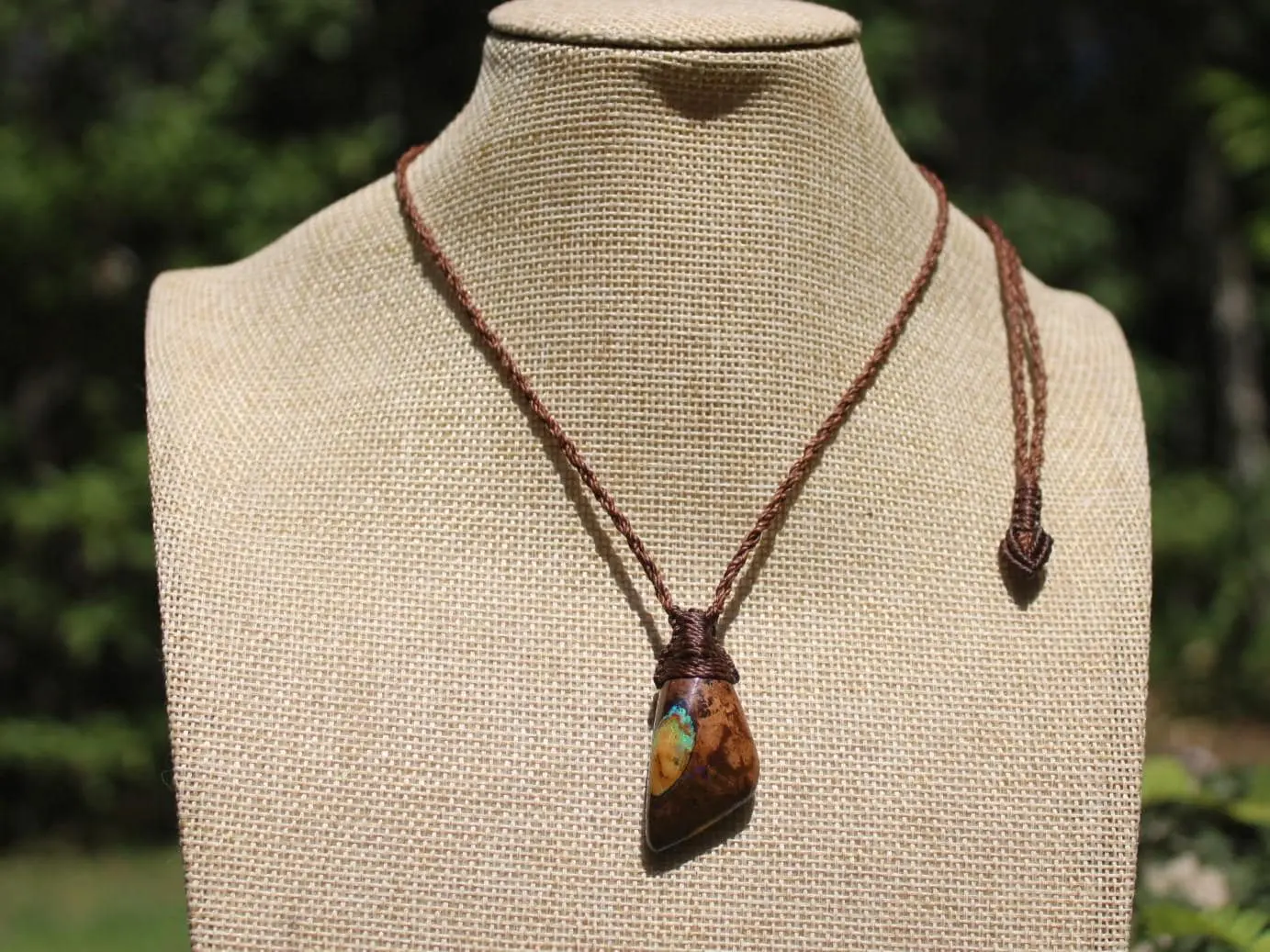 Matrix Koroit Boulder opal pendant,ethically sourced opal necklace,Australian made macrame cord, statement Jewelry october birthstone , - Image 6