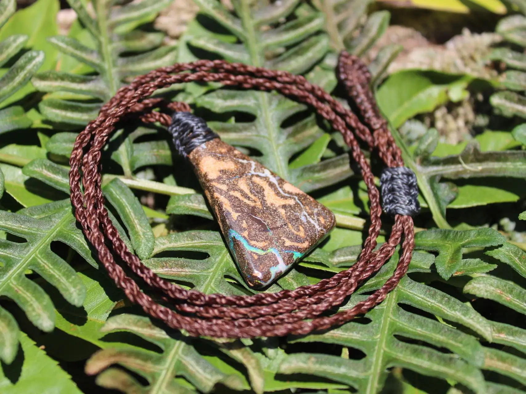 Australian boulder opal necklace, ethically sourced Australian opal jewelry,october birthstone, australian made macrame cord natural jewelry