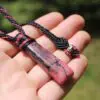 Elven Australian Royal Rhodonite pendant,Australian Made Macrame Cord Pink Stone ,Elf Healing Stone Talisman, Taurus, october birth stone
