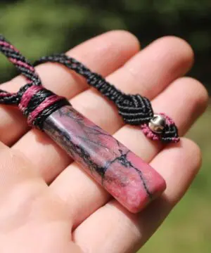 Elven Australian Royal Rhodonite pendant,Australian Made Macrame Cord Pink Stone ,Elf Healing Stone Talisman, Taurus, october birth stone