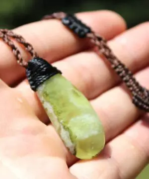 Alternative view of Australian Prehnite Necklace, Australian made Prehnite Pendant, Elven Macrame Cord, healing crystal jewelry, Gemstone Jewelry, yellow stone