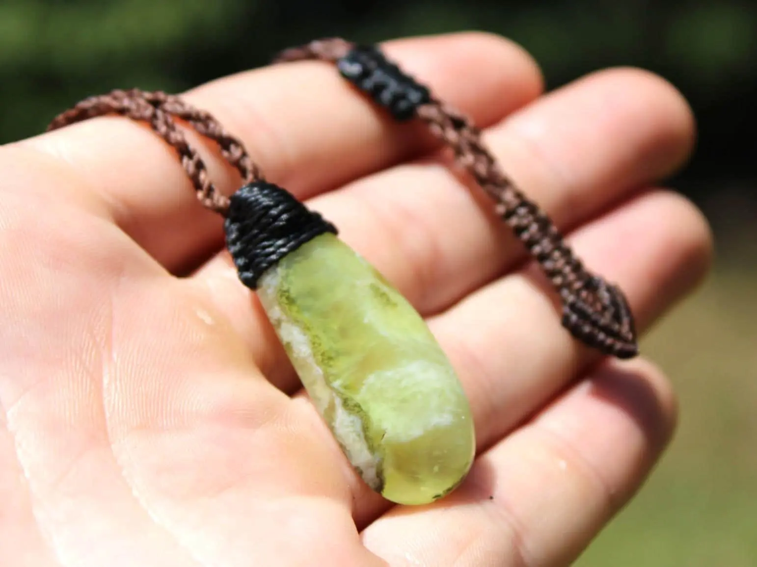 Australian Prehnite Necklace, Australian made Prehnite Pendant, Elven Macrame Cord, healing crystal jewelry, Gemstone Jewelry, yellow stone - Image 2