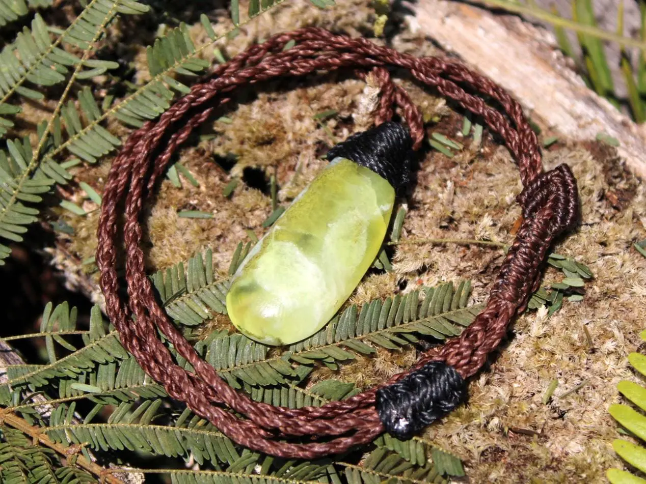Australian Prehnite Necklace, Australian made Prehnite Pendant, Elven Macrame Cord, healing crystal jewelry, Gemstone Jewelry, yellow stone - Image 6