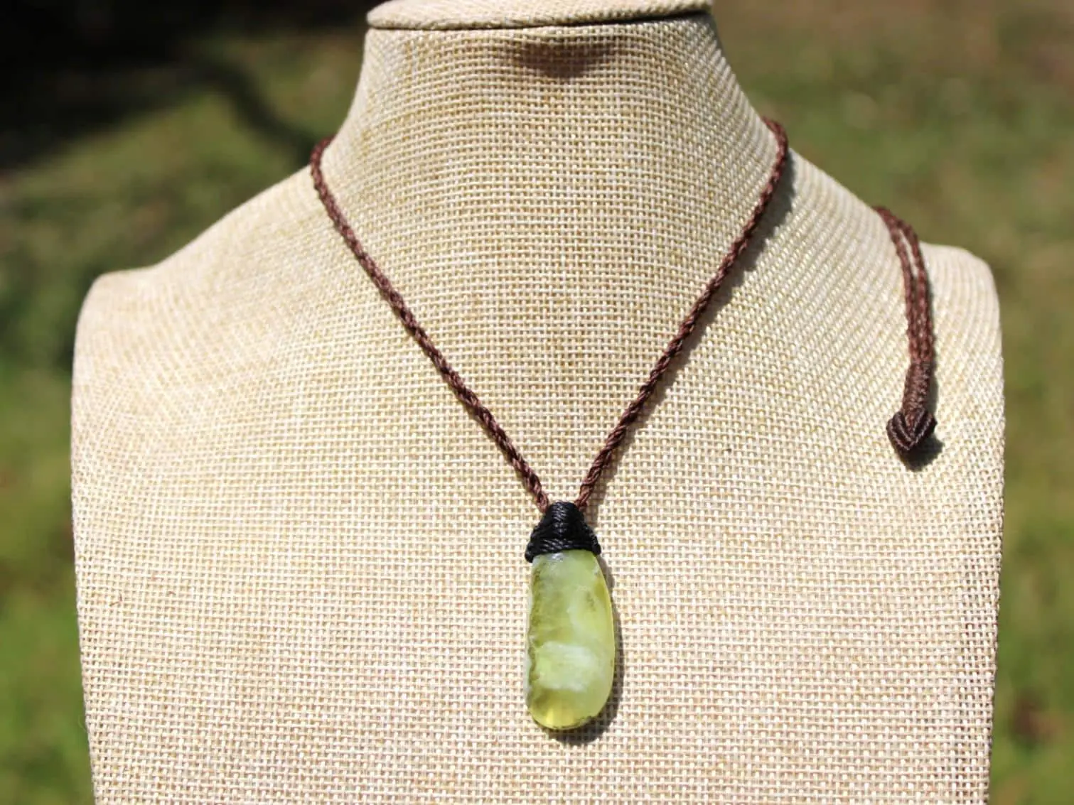 Australian Prehnite Necklace, Australian made Prehnite Pendant, Elven Macrame Cord, healing crystal jewelry, Gemstone Jewelry, yellow stone - Image 9
