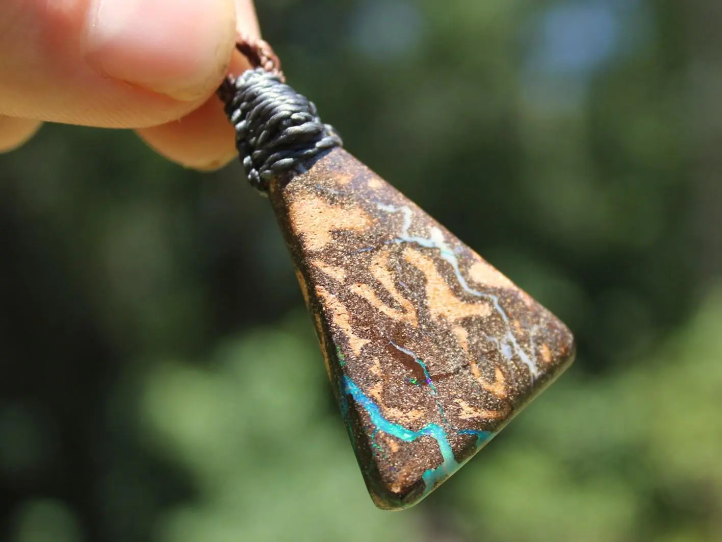 Australian boulder opal necklace, ethically sourced Australian opal jewelry,october birthstone, australian made macrame cord natural jewelry - Image 4