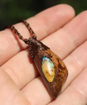 Alternative view of Matrix Koroit Boulder opal pendant,ethically sourced opal necklace,Australian made macrame cord, statement Jewelry october birthstone ,