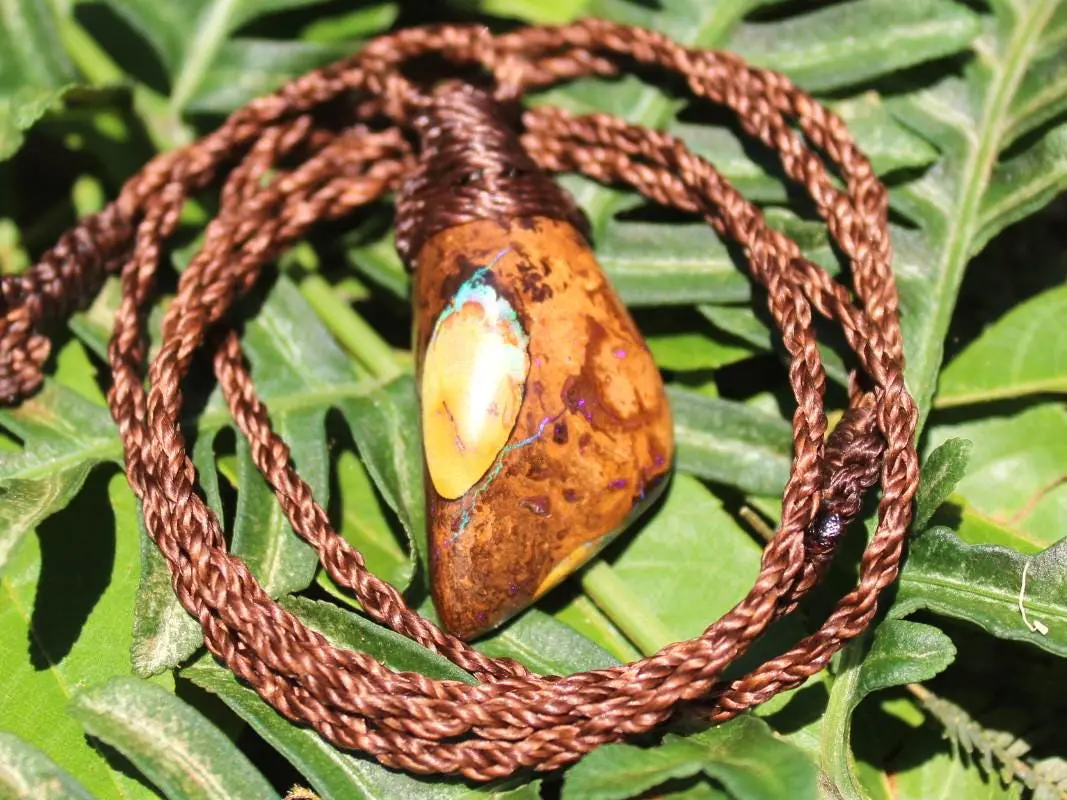 Matrix Koroit Boulder opal pendant,ethically sourced opal necklace,Australian made macrame cord, statement Jewelry october birthstone , - Image 9