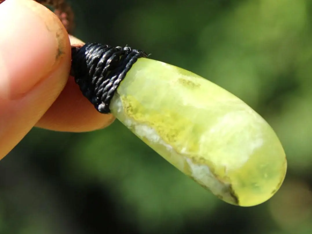 Australian Prehnite Necklace, Australian made Prehnite Pendant, Elven Macrame Cord, healing crystal jewelry, Gemstone Jewelry, yellow stone - Image 3