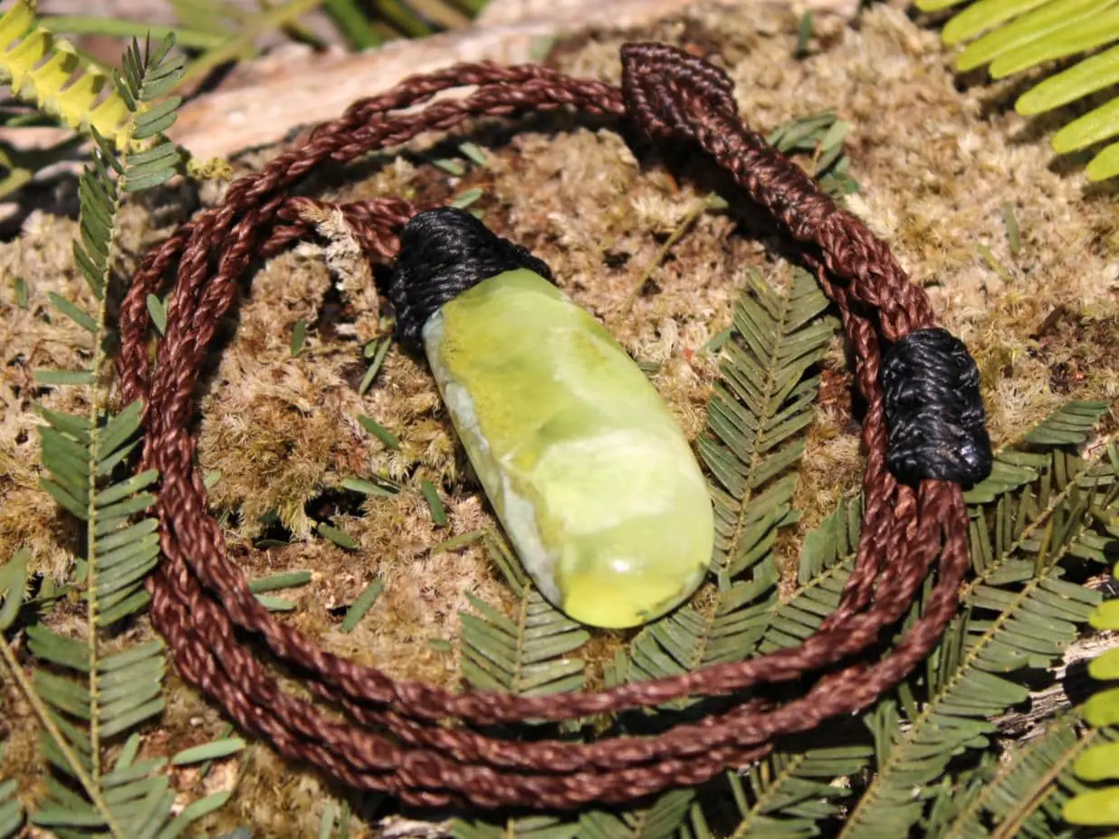Australian Prehnite Necklace, Australian made Prehnite Pendant, Elven Macrame Cord, healing crystal jewelry, Gemstone Jewelry, yellow stone