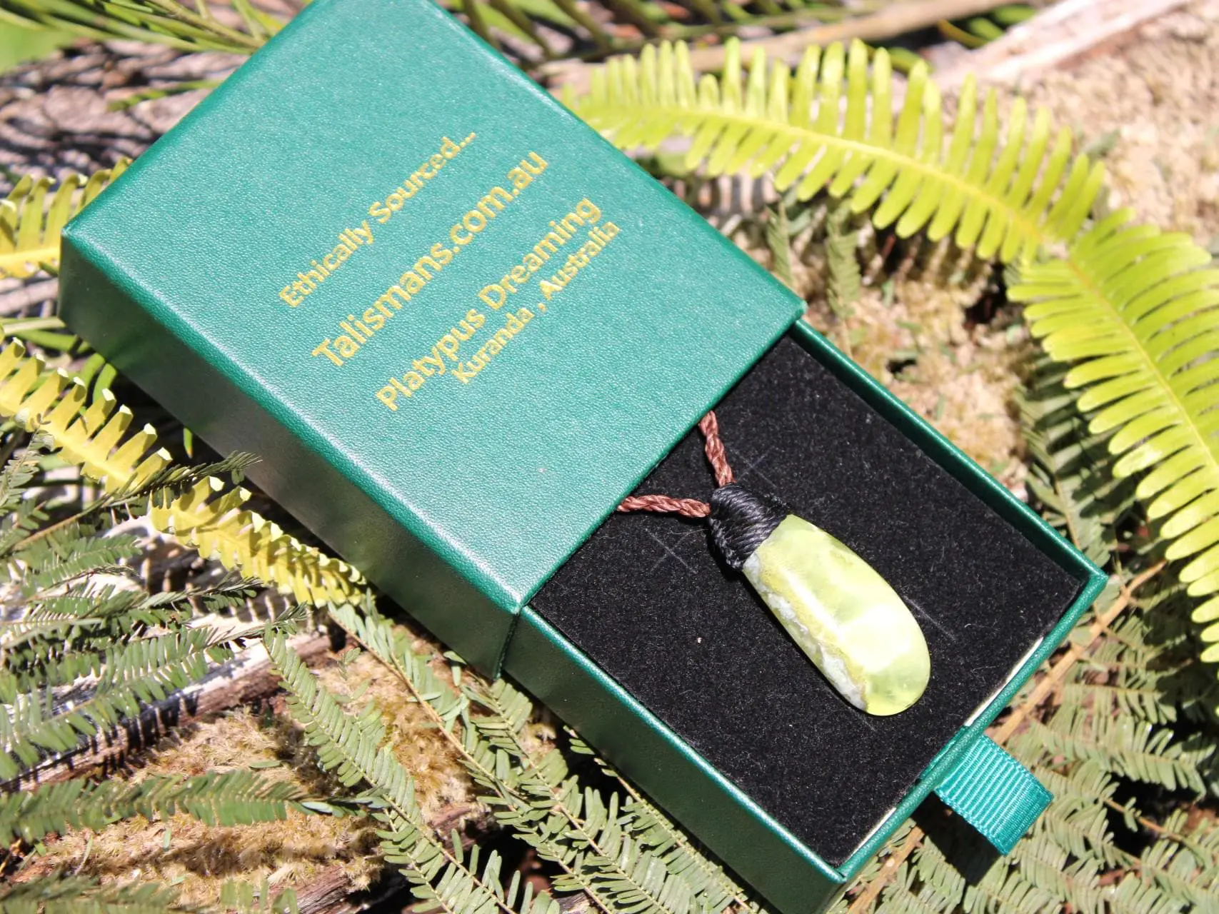 Australian Prehnite Necklace, Australian made Prehnite Pendant, Elven Macrame Cord, healing crystal jewelry, Gemstone Jewelry, yellow stone - Image 4