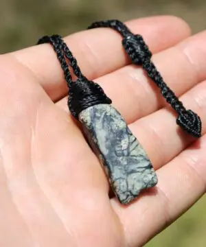 Alternative view of Australian Rhyolite Necklace, Rainforest Jasper Pendant, Macrame necklace, beachy beach jewelry, summer jewelry, surfer necklace