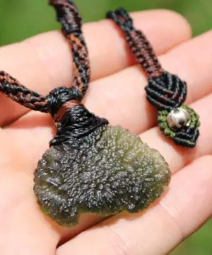 Alternative view of Raw Moldavite Pendant, Genuine Moldavite Necklace, Australian Made Macrame Cord Authentic Moldavite Jewelry, Raw crystal Jewelry