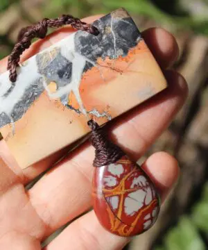 Alternative view of Australian Noreena Jasper Pendant Necklace,  Tribal Maligano Jasper, Australian made multi stone macrame cord talsiman necklace