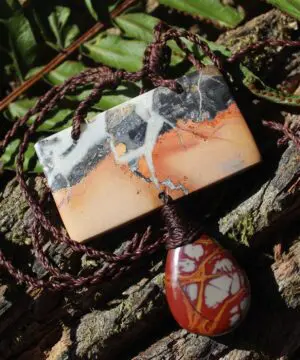 Australian Noreena Jasper Pendant Necklace, Tribal Maligano Jasper, Australian made multi stone macrame cord talsiman necklace
