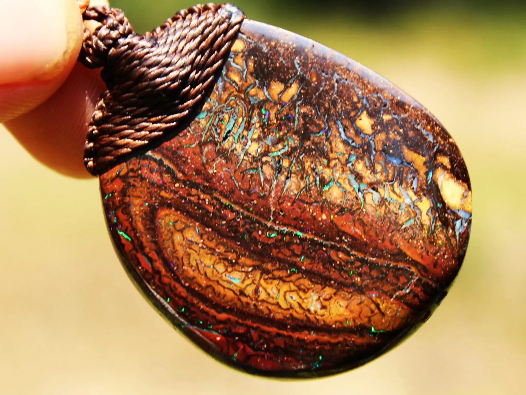 Kookaburra Fire Matrix OPAL Pendant Necklace, Australian Solid Boulder Opal jewelry, Australian Made Macrame Cord Healing Jewelry - Image 19