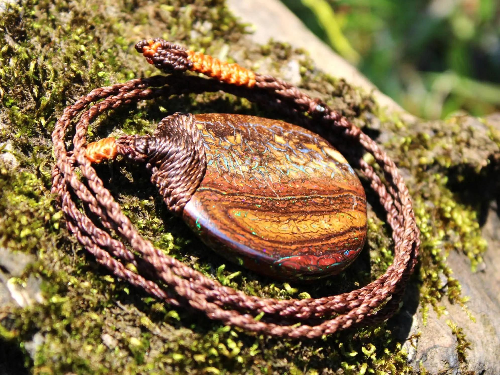 Kookaburra Fire Matrix OPAL Pendant Necklace, Australian Solid Boulder Opal jewelry, Australian Made Macrame Cord Healing Jewelry