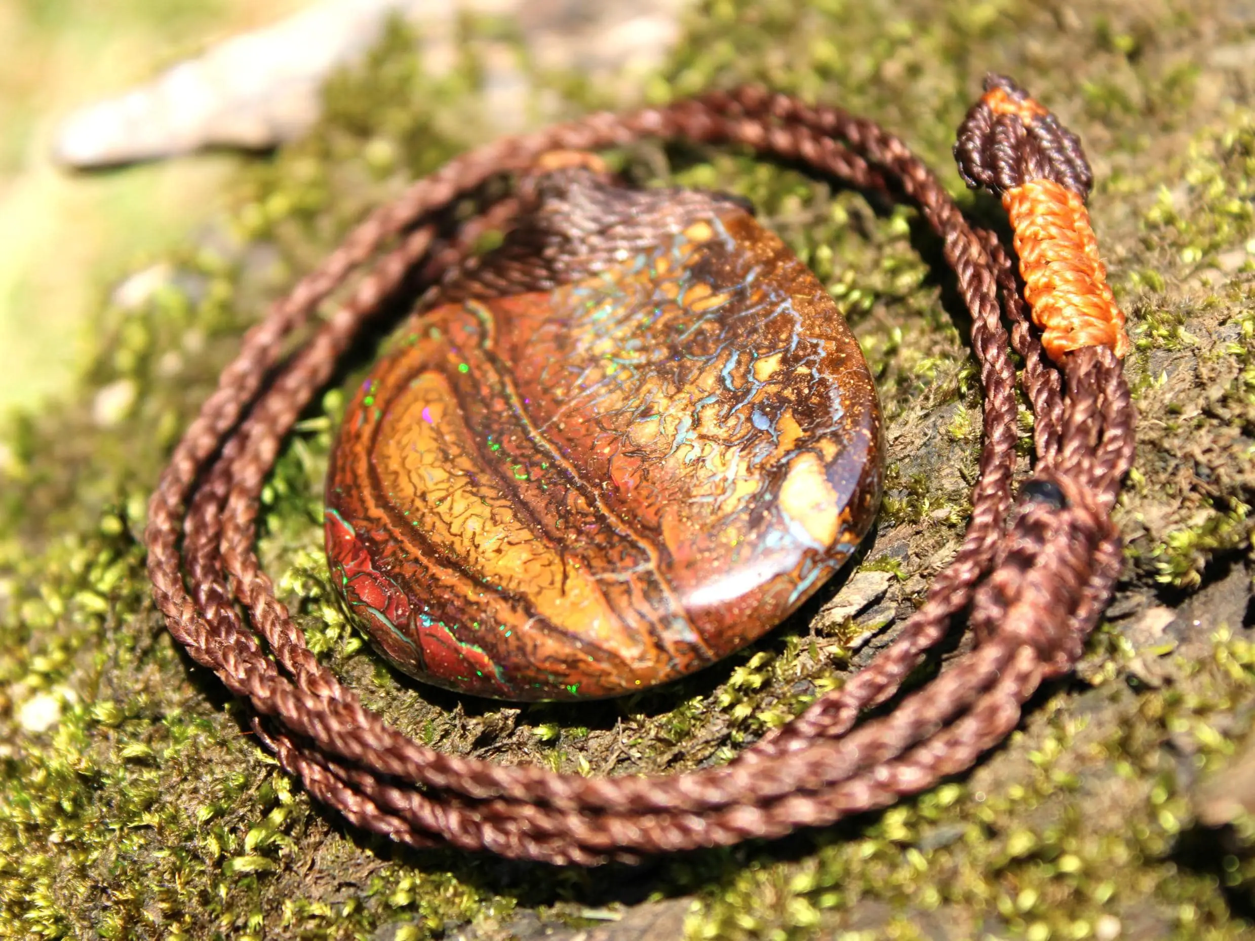 Kookaburra Fire Matrix OPAL Pendant Necklace, Australian Solid Boulder Opal jewelry, Australian Made Macrame Cord Healing Jewelry - Image 10