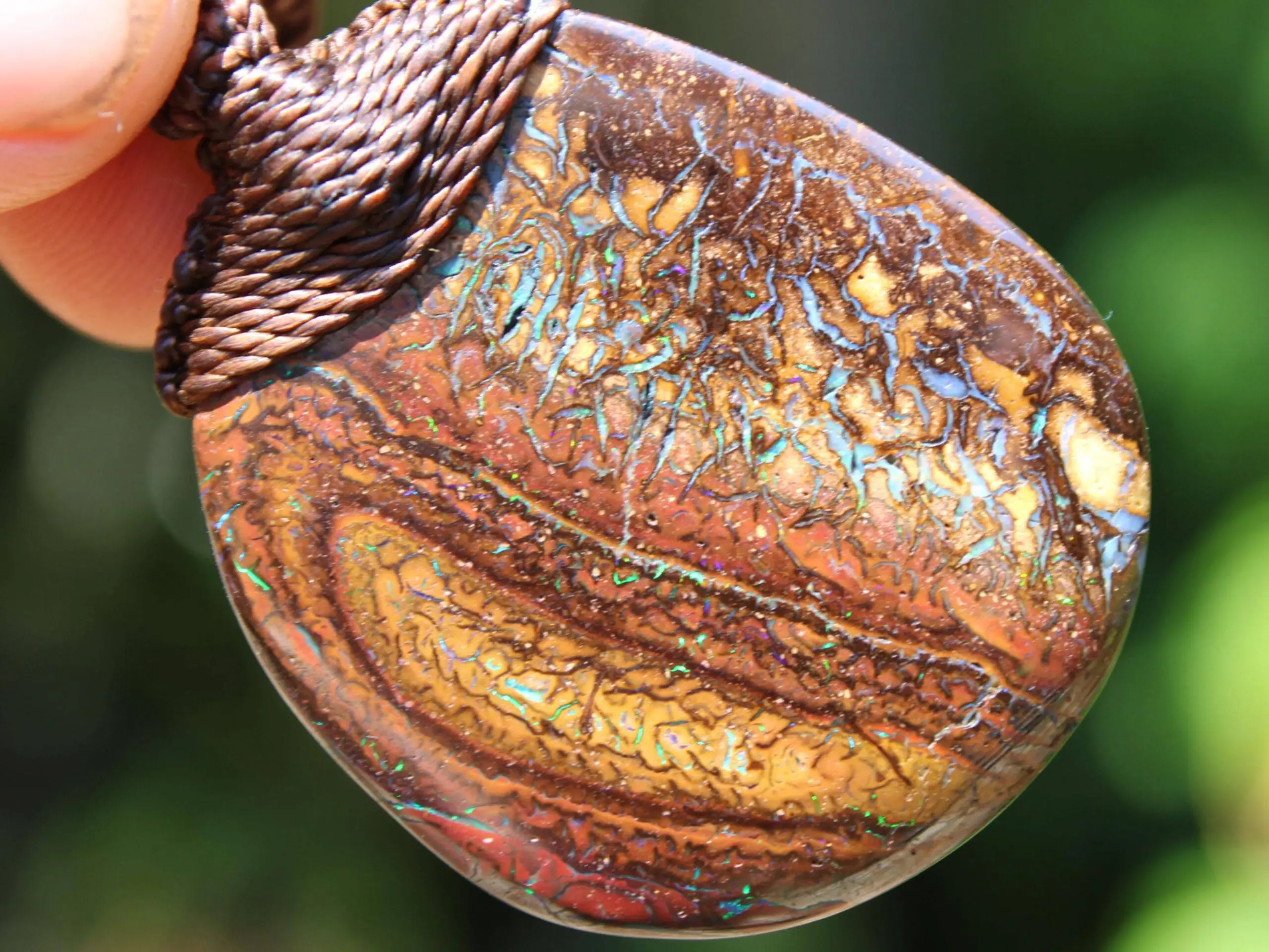 Kookaburra Fire Matrix OPAL Pendant Necklace, Australian Solid Boulder Opal jewelry, Australian Made Macrame Cord Healing Jewelry - Image 13