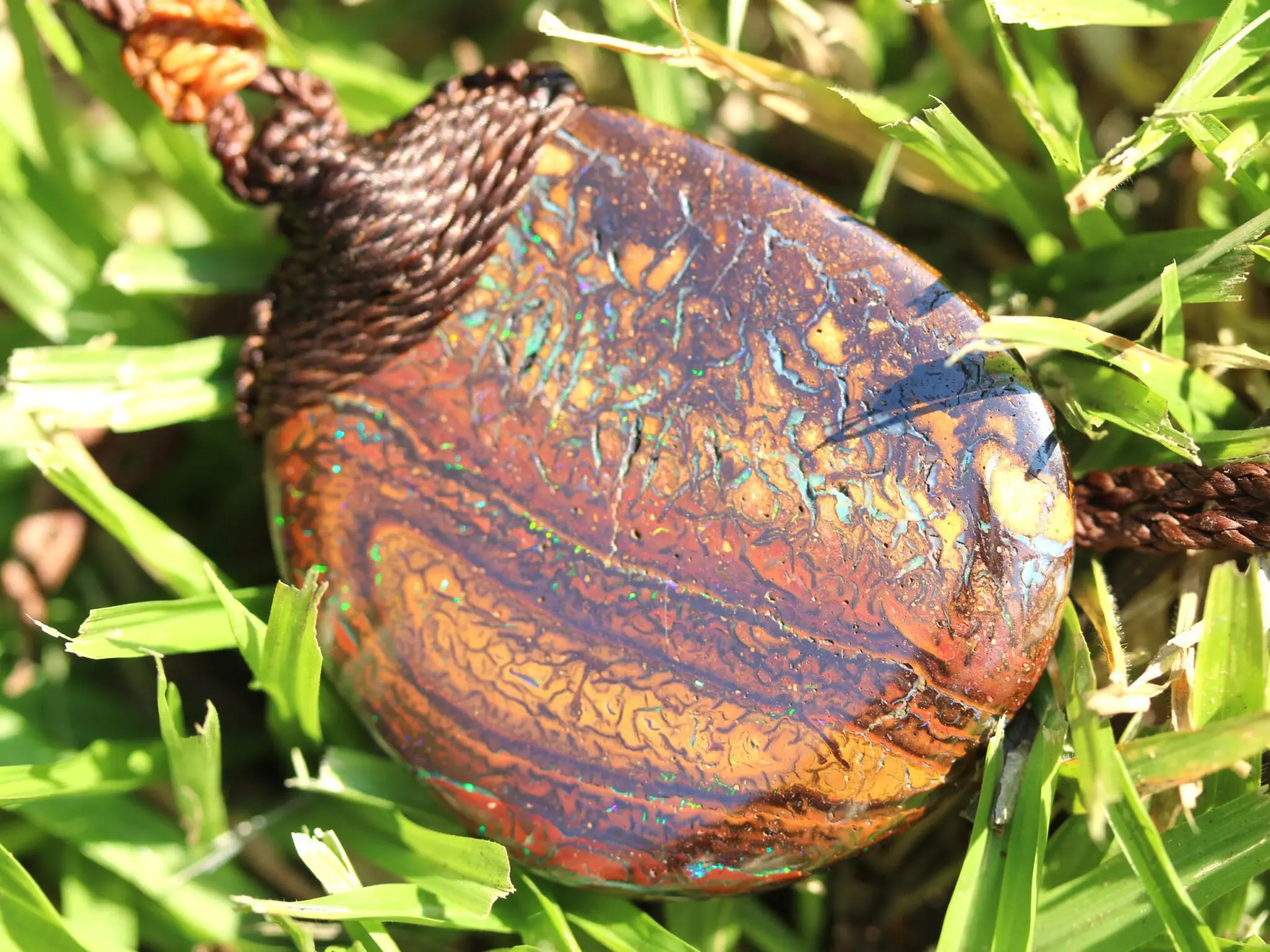 Kookaburra Fire Matrix OPAL Pendant Necklace, Australian Solid Boulder Opal jewelry, Australian Made Macrame Cord Healing Jewelry - Image 3