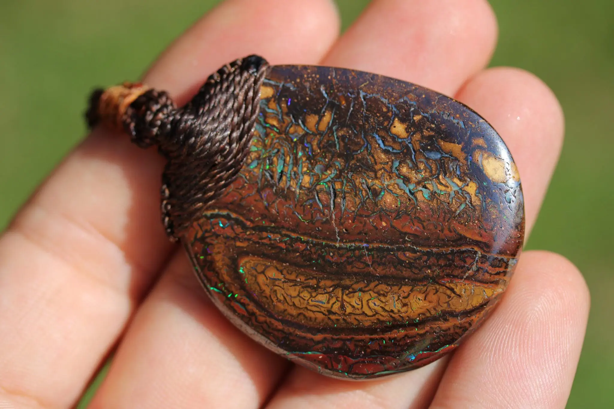 Kookaburra Fire Matrix OPAL Pendant Necklace, Australian Solid Boulder Opal jewelry, Australian Made Macrame Cord Healing Jewelry - Image 2