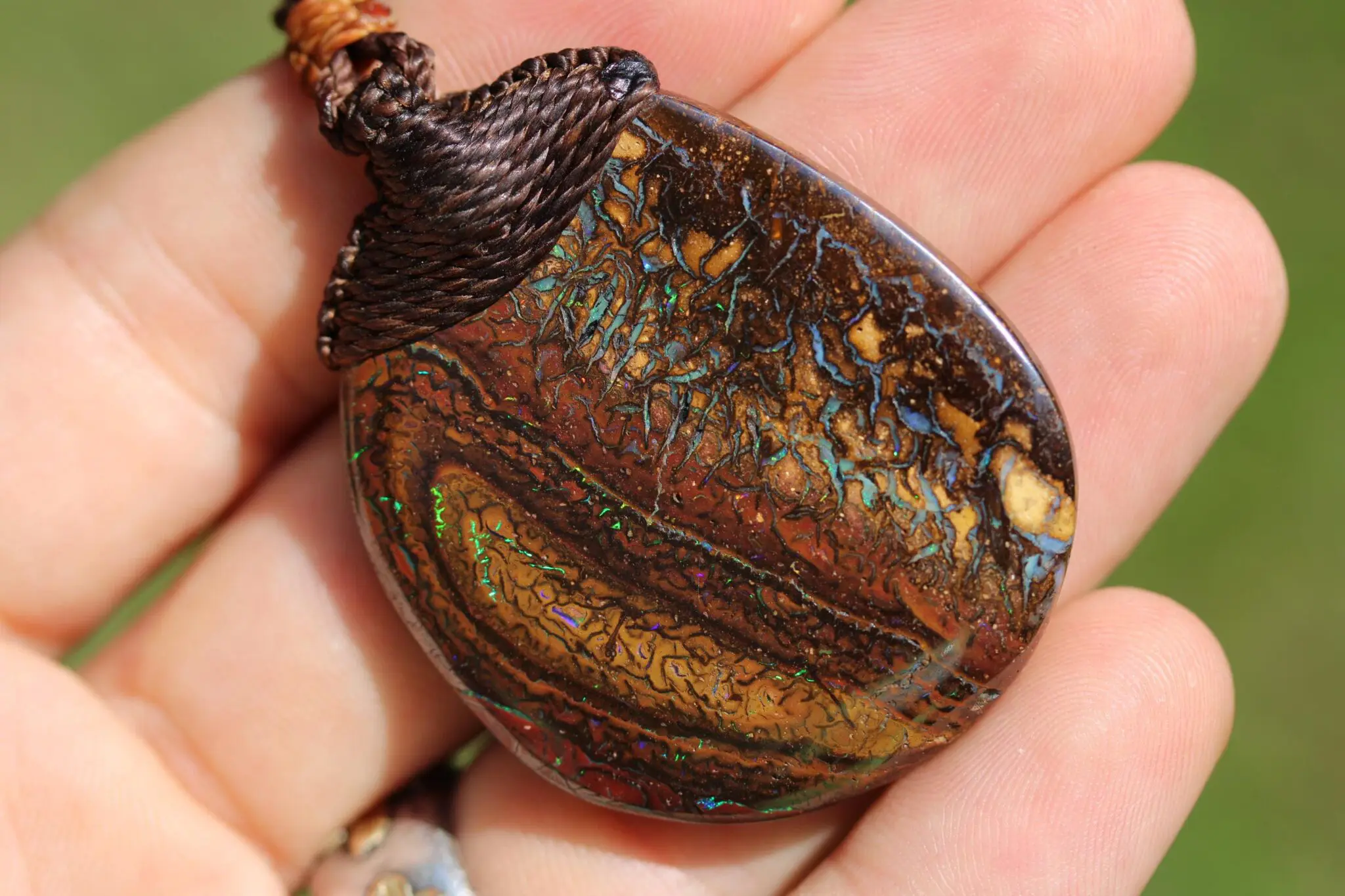 Kookaburra Fire Matrix OPAL Pendant Necklace, Australian Solid Boulder Opal jewelry, Australian Made Macrame Cord Healing Jewelry - Image 16