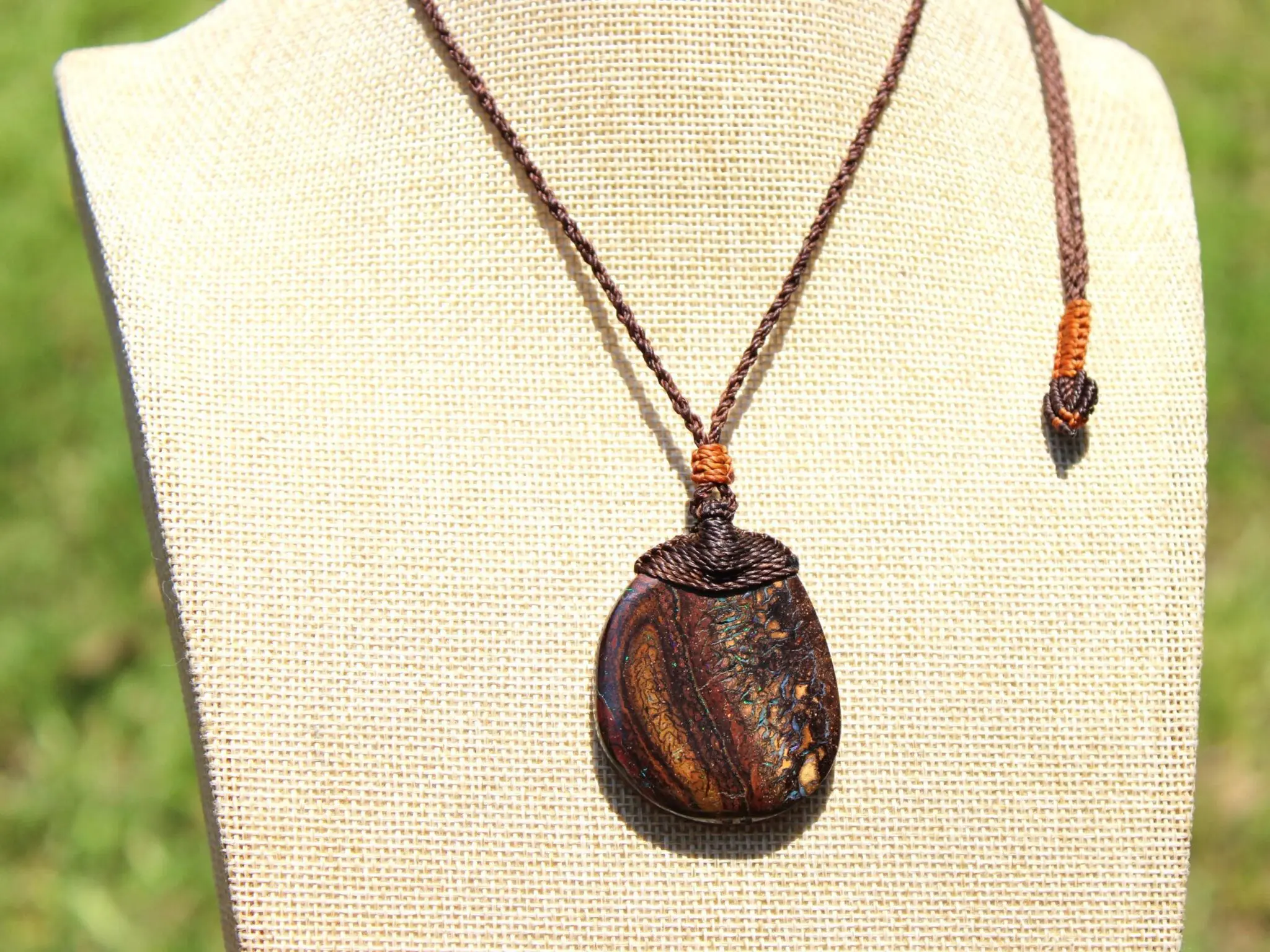 Kookaburra Fire Matrix OPAL Pendant Necklace, Australian Solid Boulder Opal jewelry, Australian Made Macrame Cord Healing Jewelry - Image 7