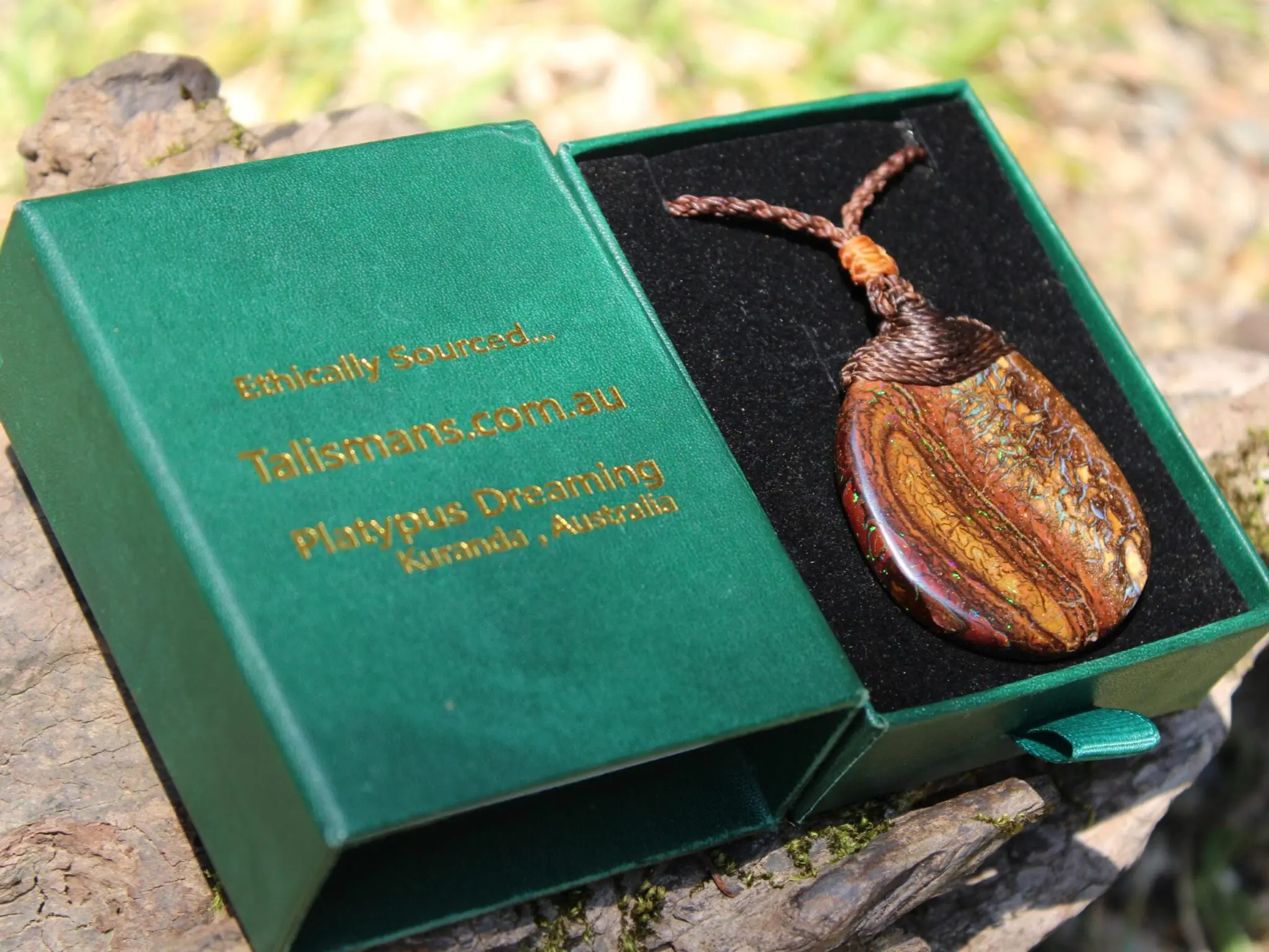 Kookaburra Fire Matrix OPAL Pendant Necklace, Australian Solid Boulder Opal jewelry, Australian Made Macrame Cord Healing Jewelry - Image 4