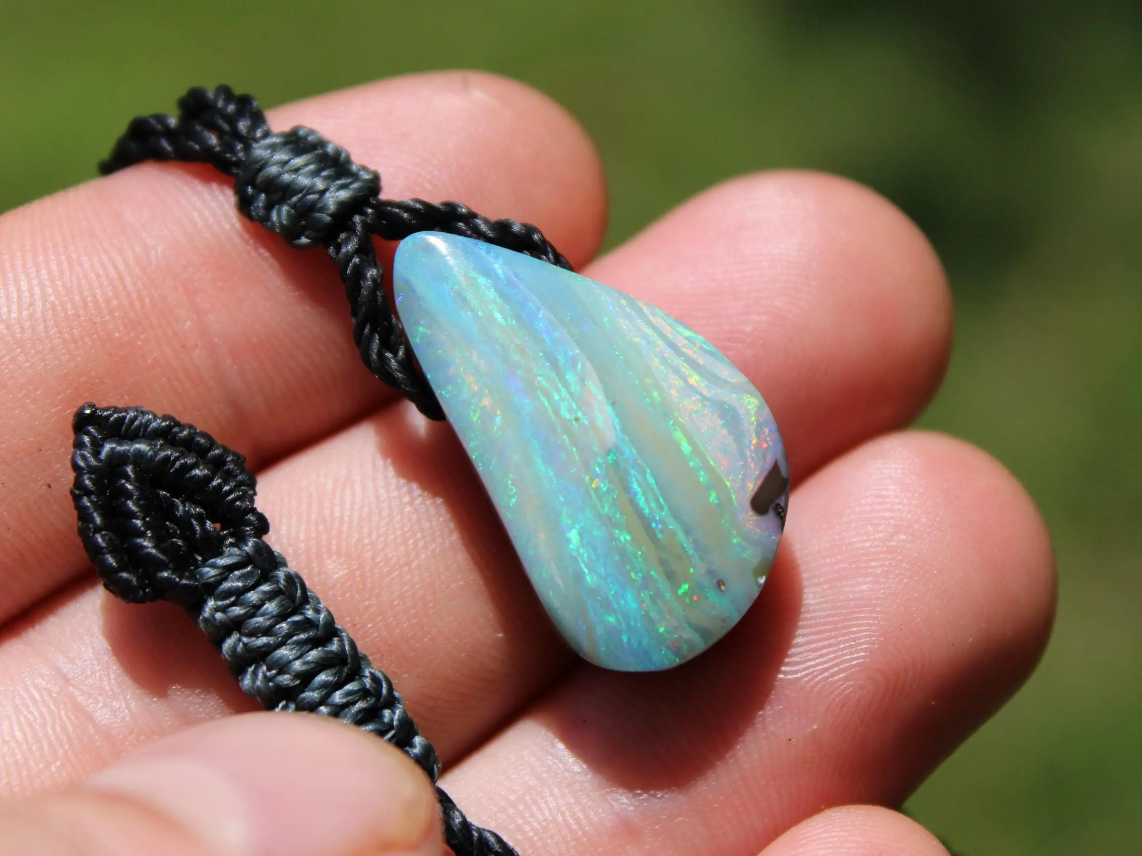 Australian Solid Seam Boulder Opal jewelry, Fire Matrix OPAL Pendant Necklace, Australian Made Macrame Cord Healing Jewelry - Image 8