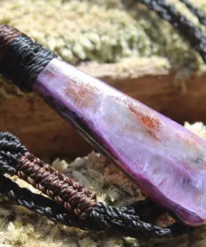Epic CHAROITE Necklace, australian made thin macrame cord natural stone pendant, elven jewelry, purple stone pendant, december birthstone