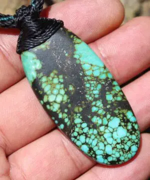 Alternative view of Big Tibetian Turquoise Pendant Talisman,Australian Handmade tropical cord, Healing Crystal jewelry,  charged oldest rainforest on earth