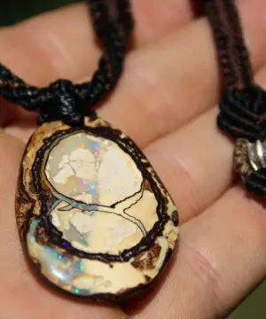 Alternative view of Australian Yowah Nut Boulder Opal Necklace • Tropical Cord Crystal Pendant • Tribal Opal Talisman • 1000 Silver Bead • Australian Handmade