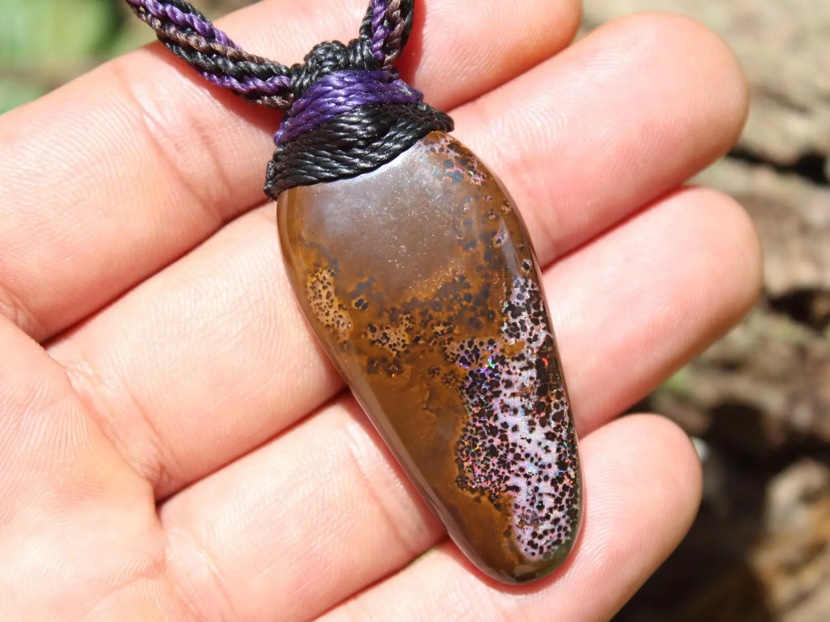 Fire Matrix Boulder Opal Necklace ,Australian made tribal Solid Australian Red Opal pendant, Reiki Opal Healing Crystal Pendant Talisman - Image 2