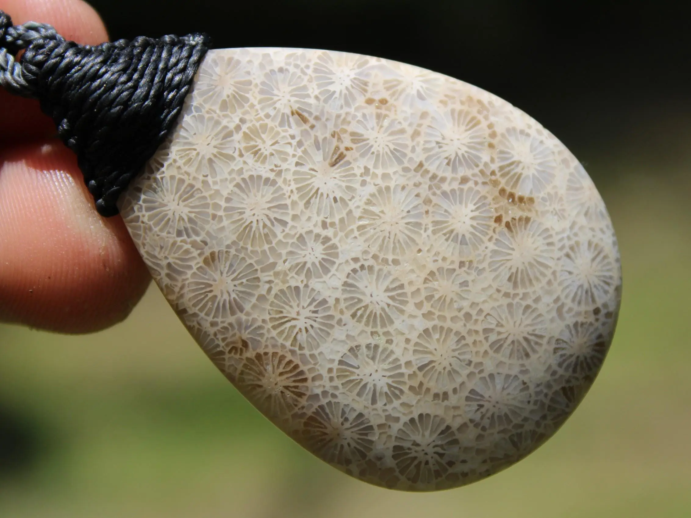 Cooktown CORAL FOSSIL crystal Necklace, Ancient Gemstone Jewelry, Australian Macrame Cord surfer Pendant , Australian Rainforest Alchemy - Image 5