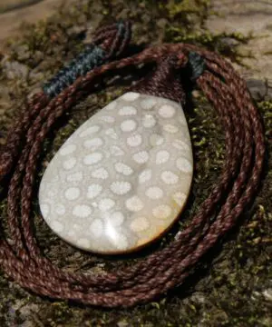 Australian Fossilized Coral Necklace • One-of-a-Kind Crystal Talisman • Handmade Adjustable Pendant on Waxed Tropical Cord, surfer Pendant