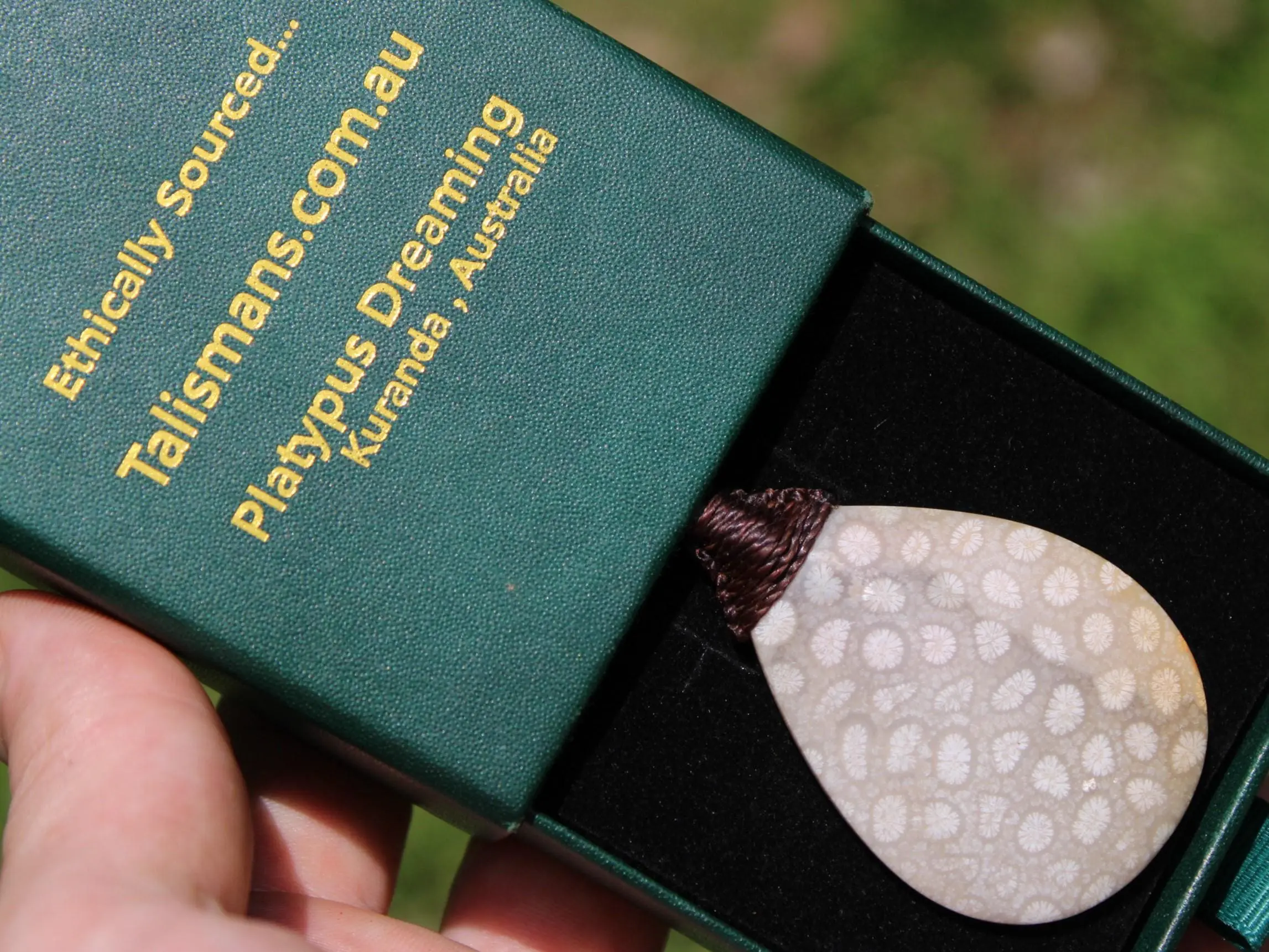 Australian Fossilized Coral Necklace • One-of-a-Kind Crystal Talisman • Handmade Adjustable Pendant on Waxed Tropical Cord, surfer Pendant - Image 9