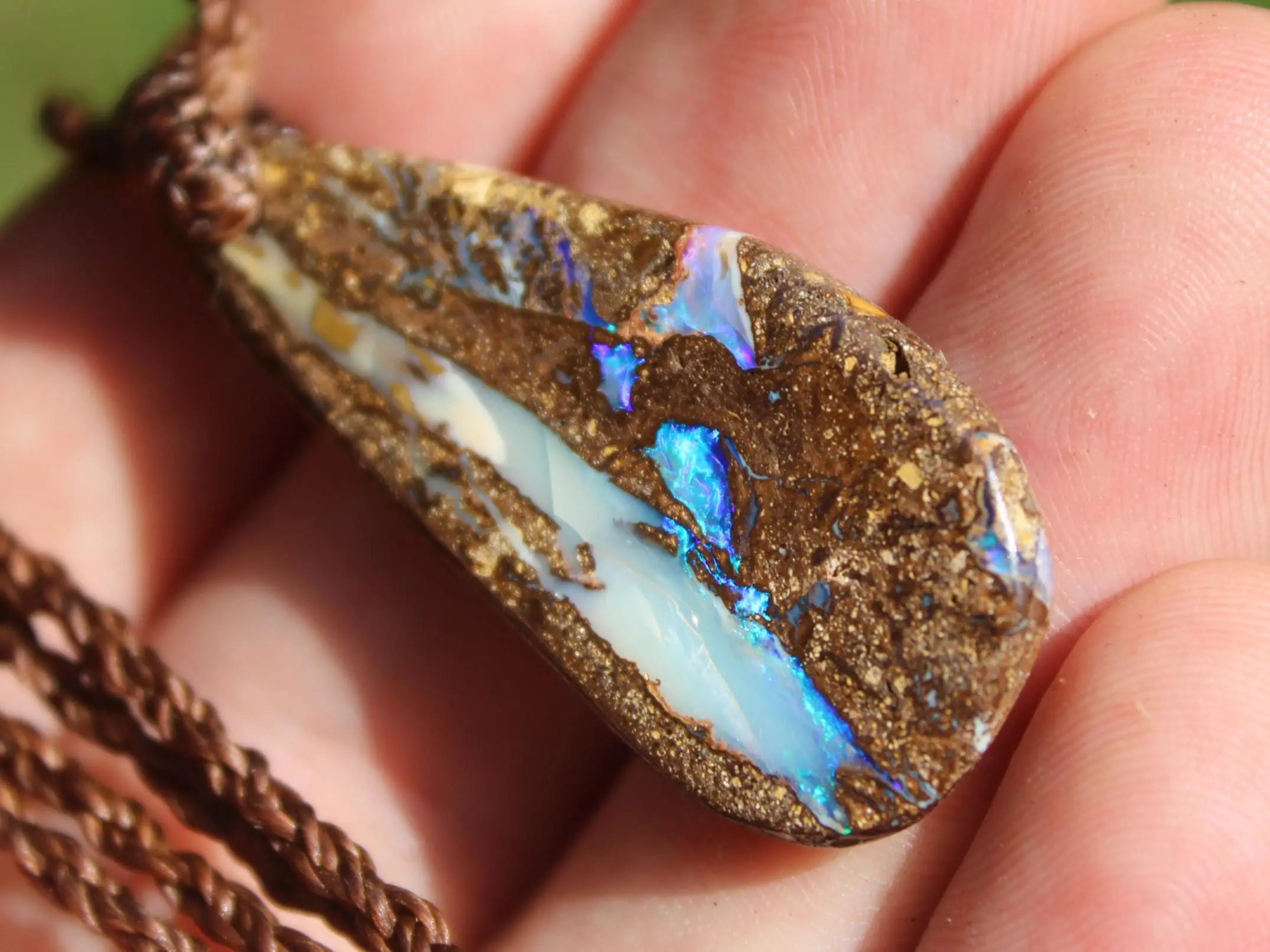 Australian Purple Boulder OPAL Pendant Necklace, Solid Boulder Opal jewelry, Australian Made Tropical Macrame Wax Cord Healing Jewelry - Image 2