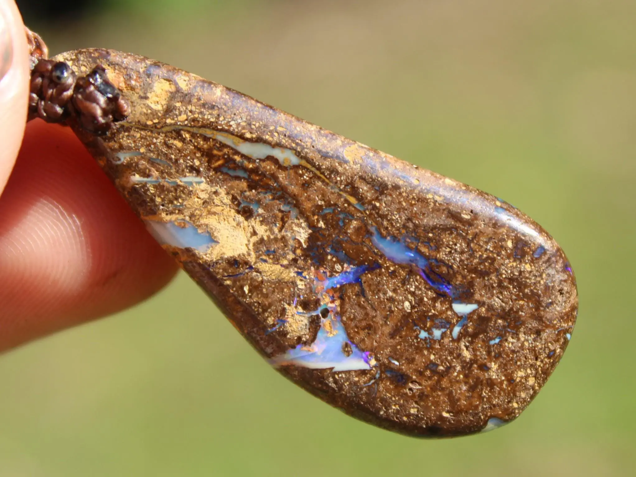 Australian Purple Boulder OPAL Pendant Necklace, Solid Boulder Opal jewelry, Australian Made Tropical Macrame Wax Cord Healing Jewelry - Image 4
