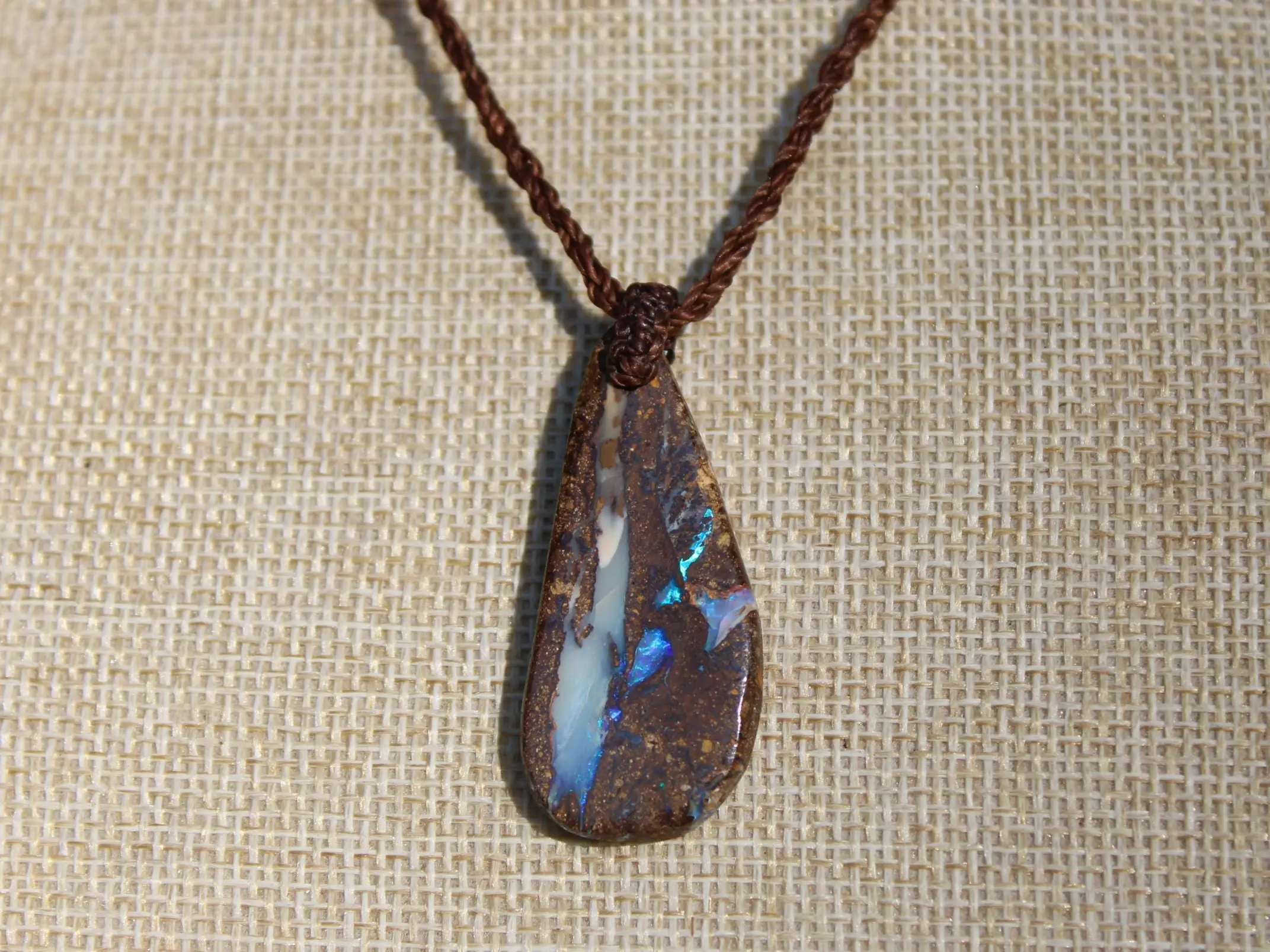 Australian Purple Boulder OPAL Pendant Necklace, Solid Boulder Opal jewelry, Australian Made Tropical Macrame Wax Cord Healing Jewelry - Image 10