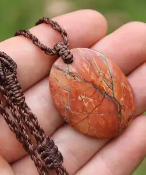 Alternative view of OutBack Scenic Jasper Pendant, Australian Made Macrame Cord  Jasper Necklace,Healing Crystal Jewelry, Real Stone Gift for him and for her