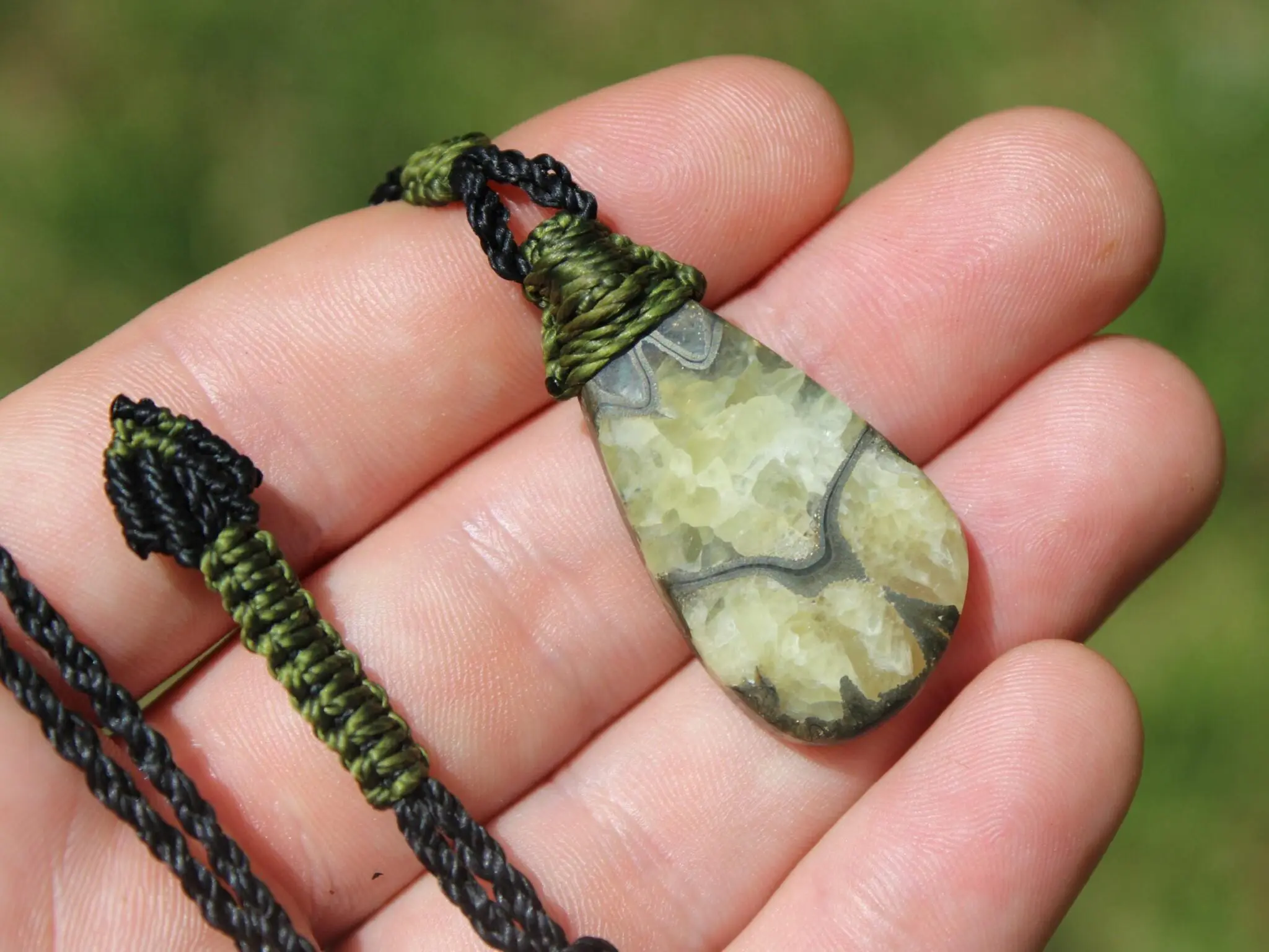 Pyrite Ammonite Calcite Pendant, Ammonite Fossil Necklace , Calcite jewelry, Australian made Macrame Cord Healing Crystal Jewelry - Image 6