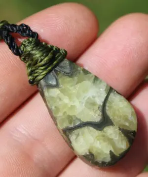 Alternative view of Pyrite Ammonite Calcite Pendant, Ammonite Fossil Necklace , Calcite jewelry, Australian made Macrame Cord Healing  Crystal Jewelry