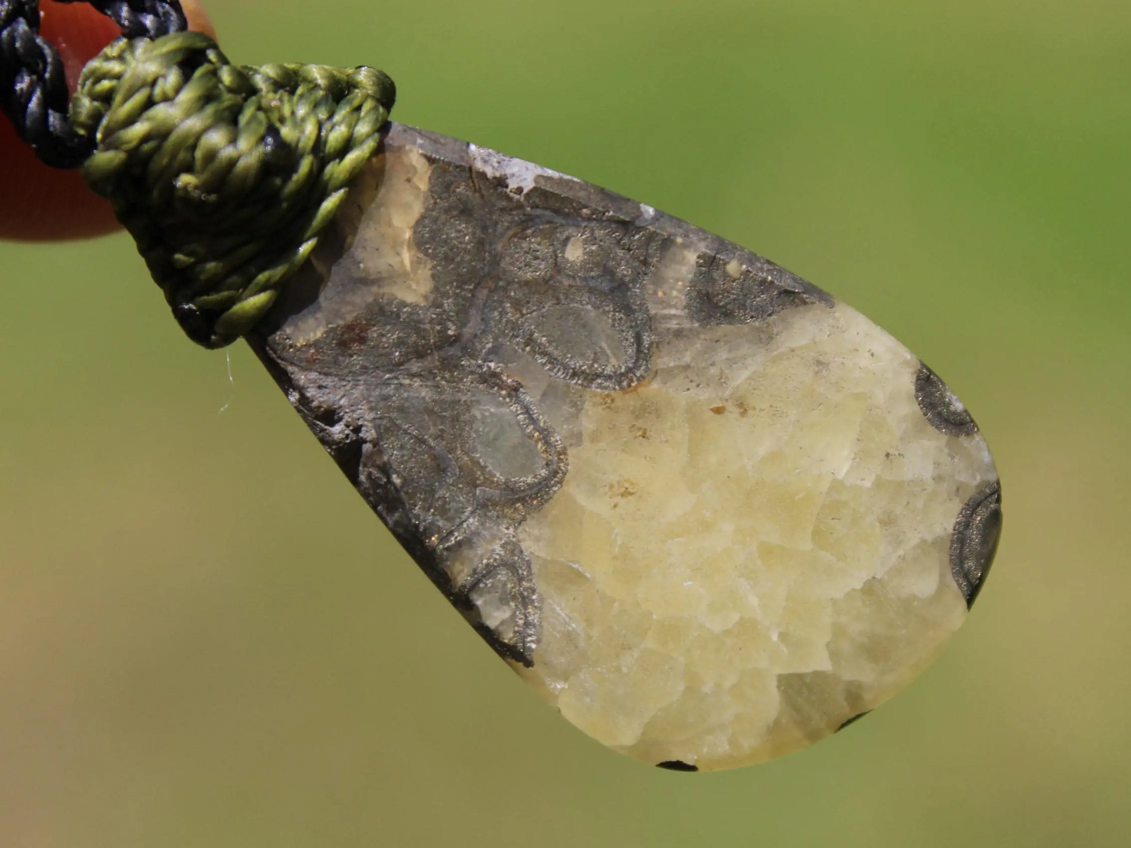 Pyrite Ammonite Calcite Pendant, Ammonite Fossil Necklace , Calcite jewelry, Australian made Macrame Cord Healing Crystal Jewelry - Image 7