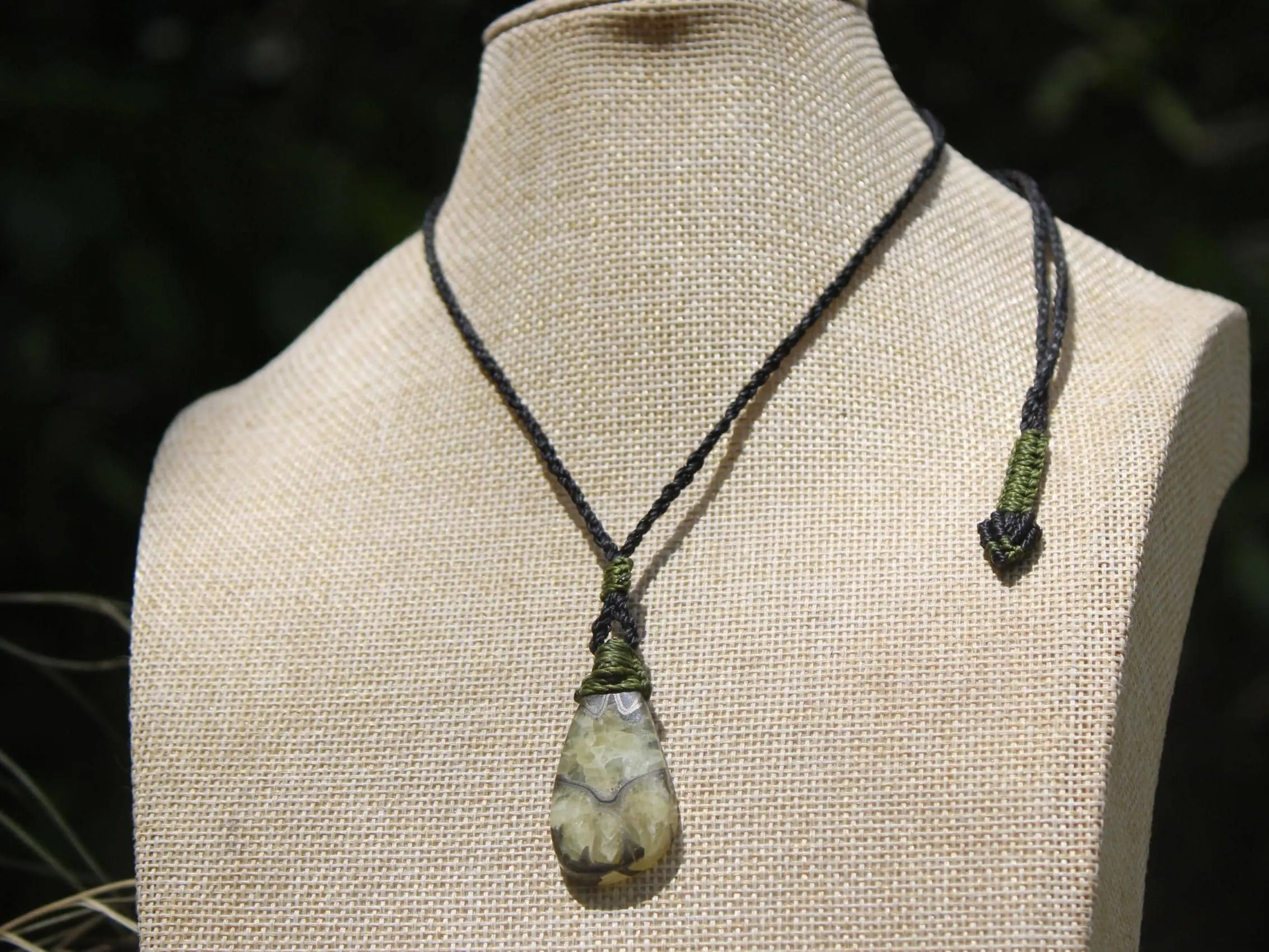 Pyrite Ammonite Calcite Pendant, Ammonite Fossil Necklace , Calcite jewelry, Australian made Macrame Cord Healing Crystal Jewelry - Image 9