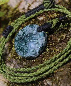 Green Moss Agate Necklace, Australian made Elven Macrame Thin Cord Healing Crystal Jewelry, Moss Agate Quartz Pendant