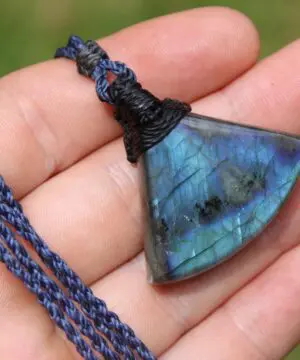 Alternative view of Finland Spectrolite, Labradorite Pendant ,Indigo Blue Gemstone ,Tribal Macrame Cord,,beachy beach jewelry, summer jewelry, surfer necklace