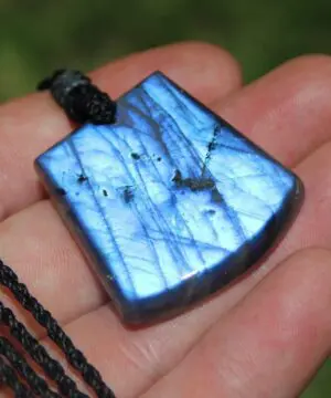 Alternative view of Finland Spectrolite, Blue Labradorite Pendant ,Indigo Blue Gemstone ,Macrame Cord, ,beachy beach jewelry, summer jewelry, surfer necklace